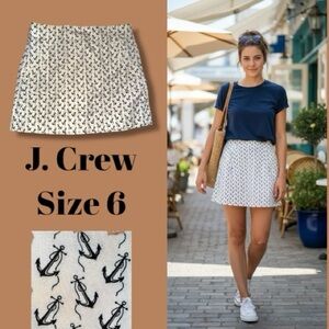 J. Crew Skirt Y2K Ivory Black Anchor Print 100 Cotton Mini Classic Preppy Size 6